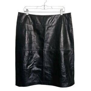 Jaclyn Smith Women's XL LEATHER Skirt Black PENCIL MOB WIFE 2 Back Kick Slits
